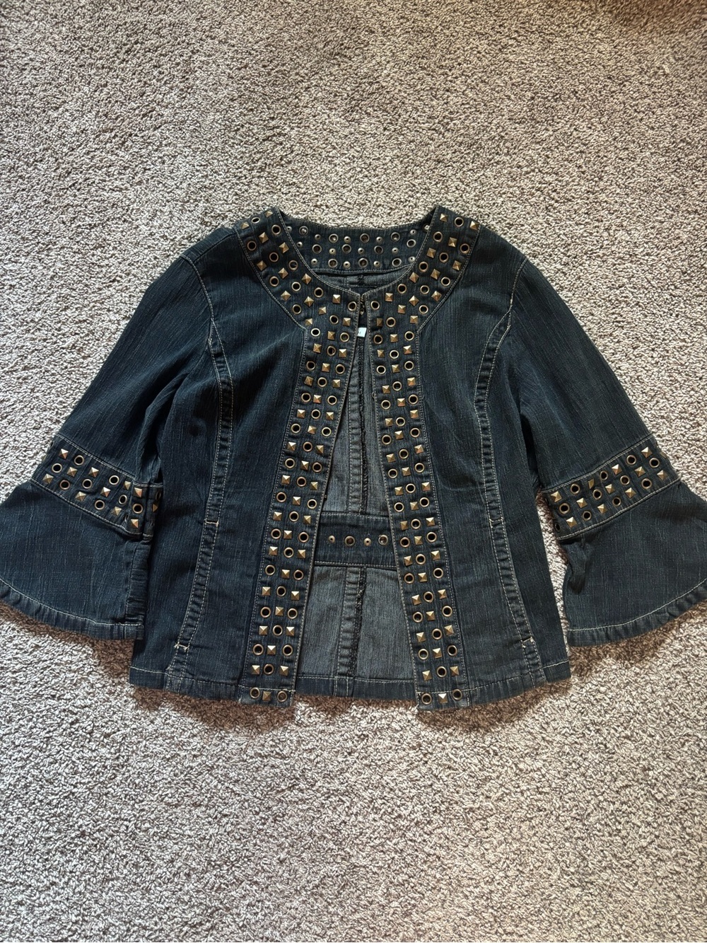Denim Eyelet-Trim Jacket - Black